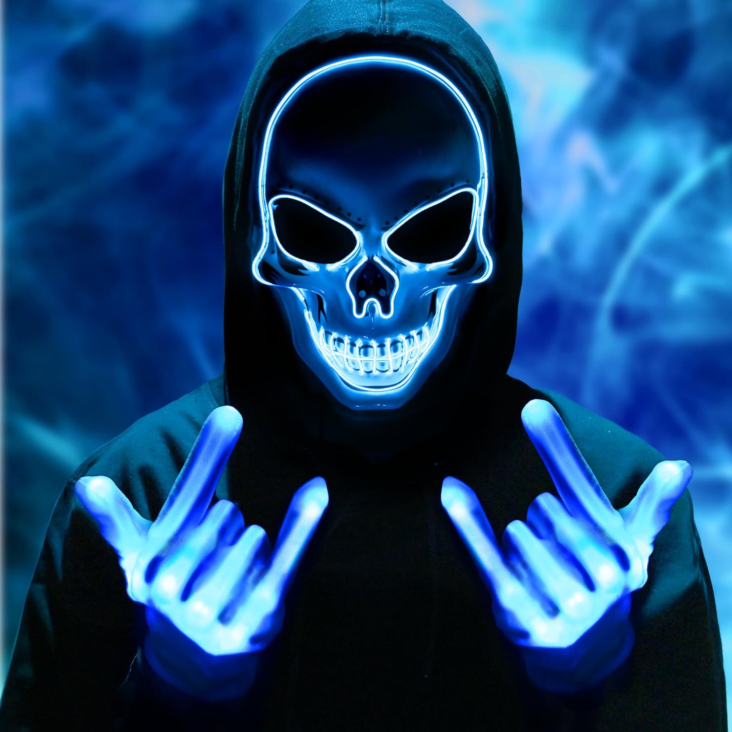 Waipfaru Halloween Scream Mask with Gloves Blue 2PCS Plastic