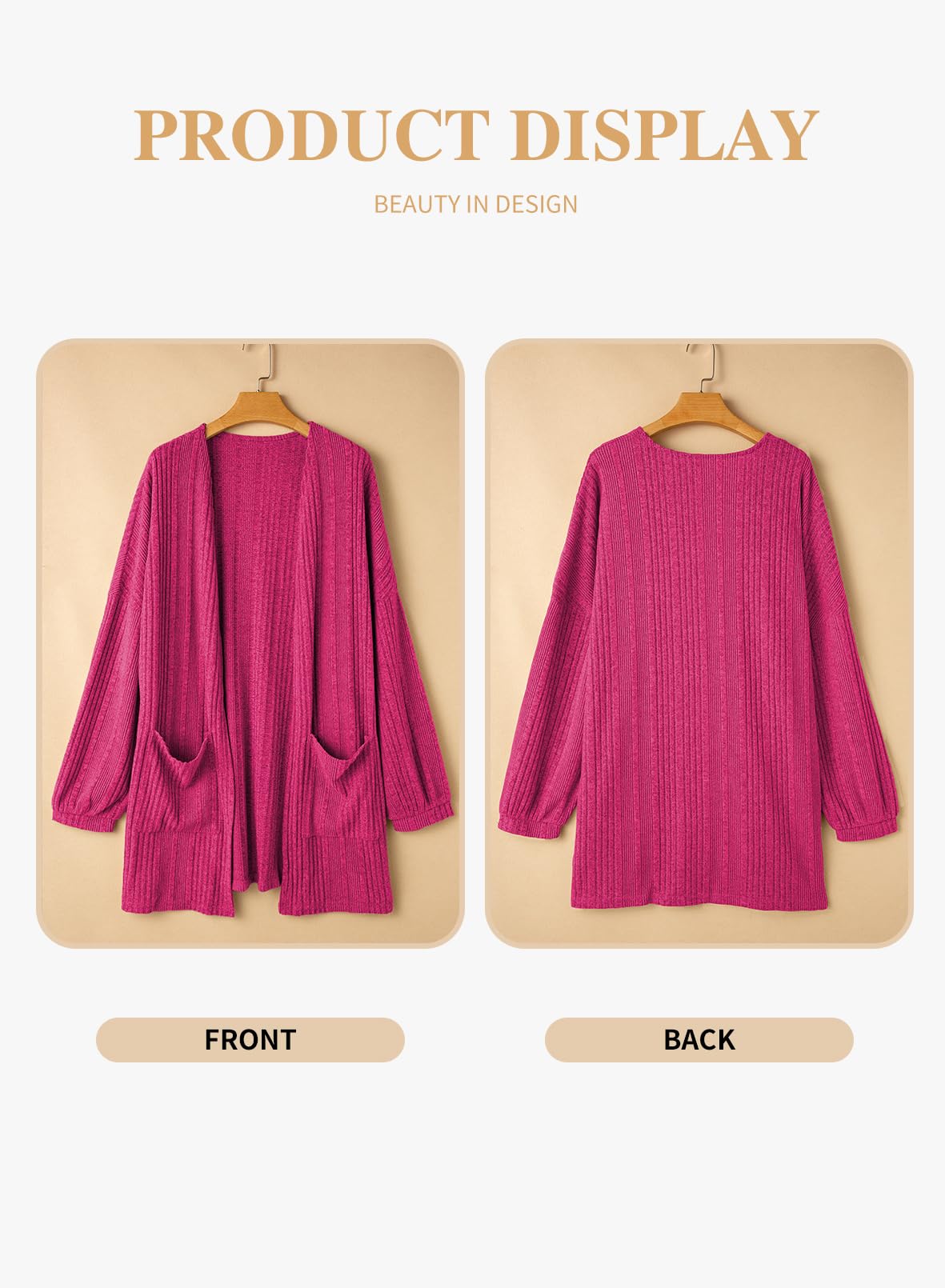 Eytino Womens Plus Size Casual Open Front Long Sleeve Red Dahlia Size 2XL