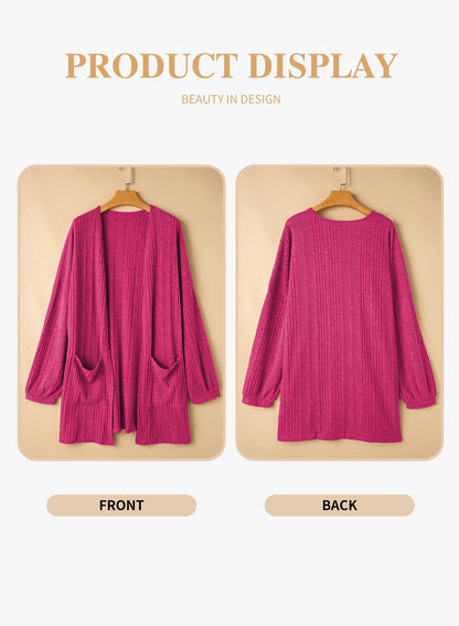 Eytino Womens Plus Size Casual Open Front Long Sleeve Red Dahlia Size 2XL