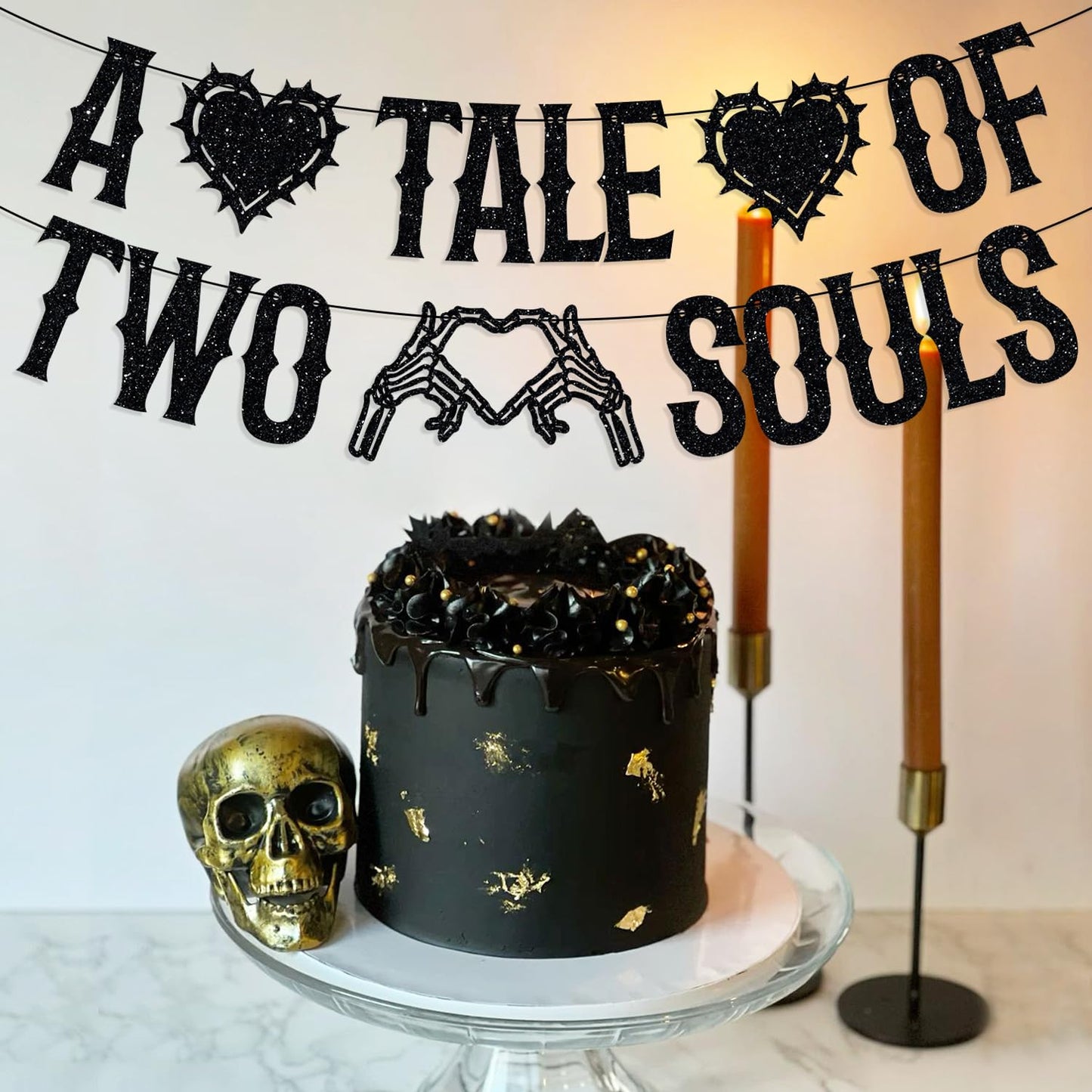 LOVELY BITON A Tale of Two Souls Halloween Wedding Banner Black Paper