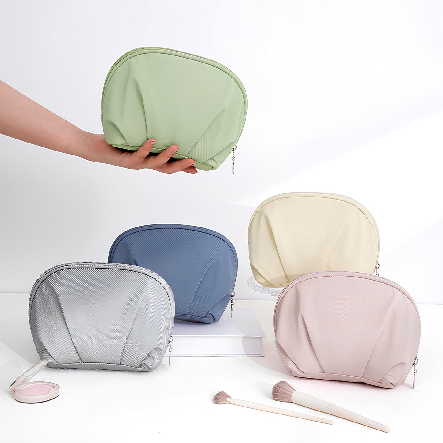 E-Tree Makeup Bag Half Moon Cosmetic Pouch Travel Toiletry Organizer Green