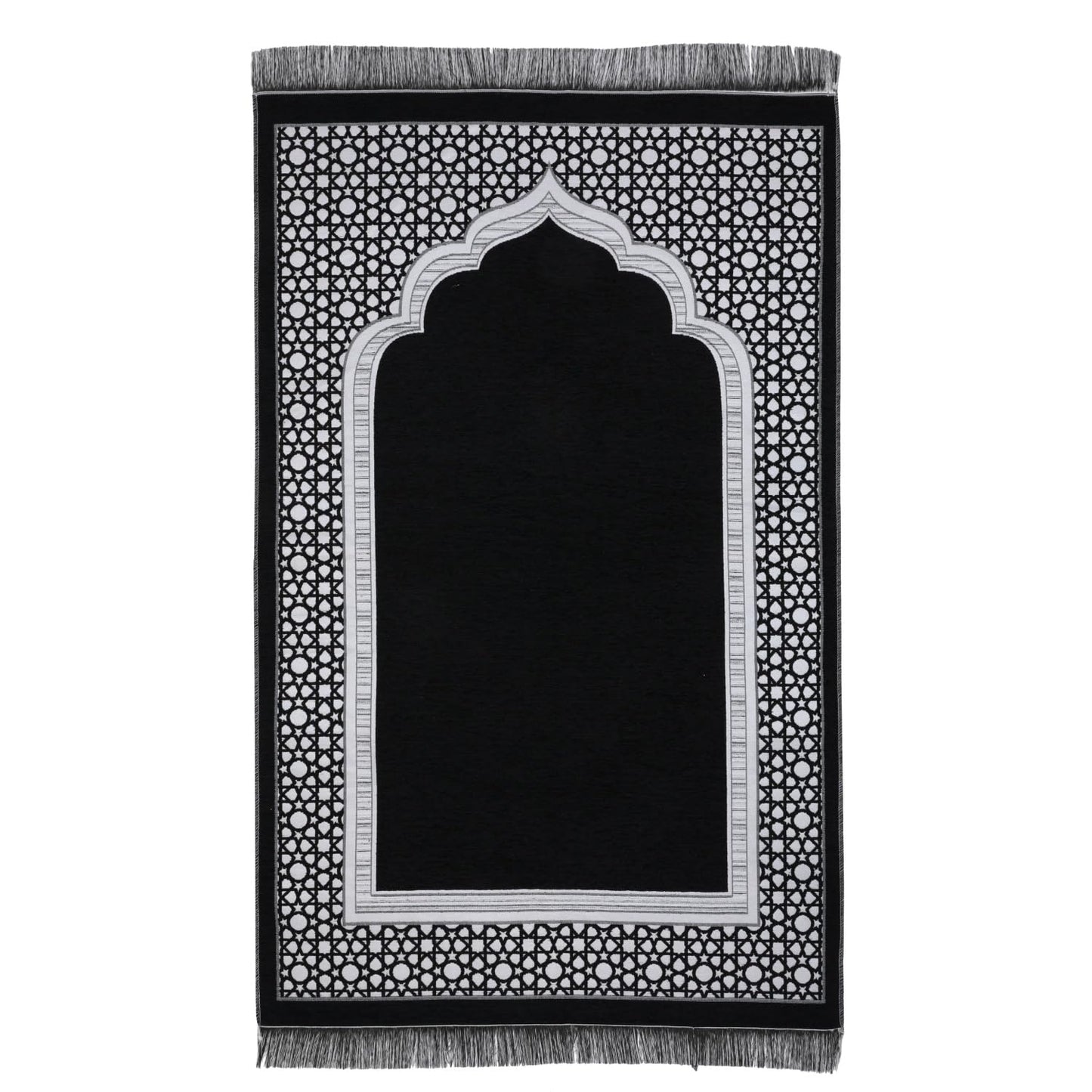 Muslim Prayer Rug Set with Beads & Cylinder Chenille Ramadan Mat 27.5x43.3 Inch