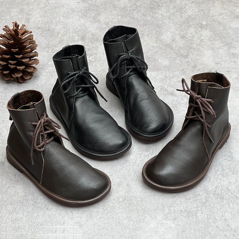 Retro Genuine Leather Martin Boots, Casual Round Toe, Versatile British Style