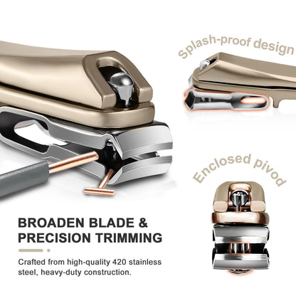 ILLFER Toe Nail Clippers 360° Rotating Long Handle Gold Stainless Steel