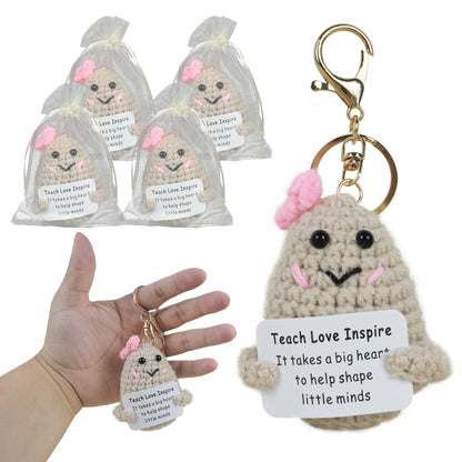 4pc Inspirational Crochet Potato Keychain Set Green with Organza Bag 2.36"