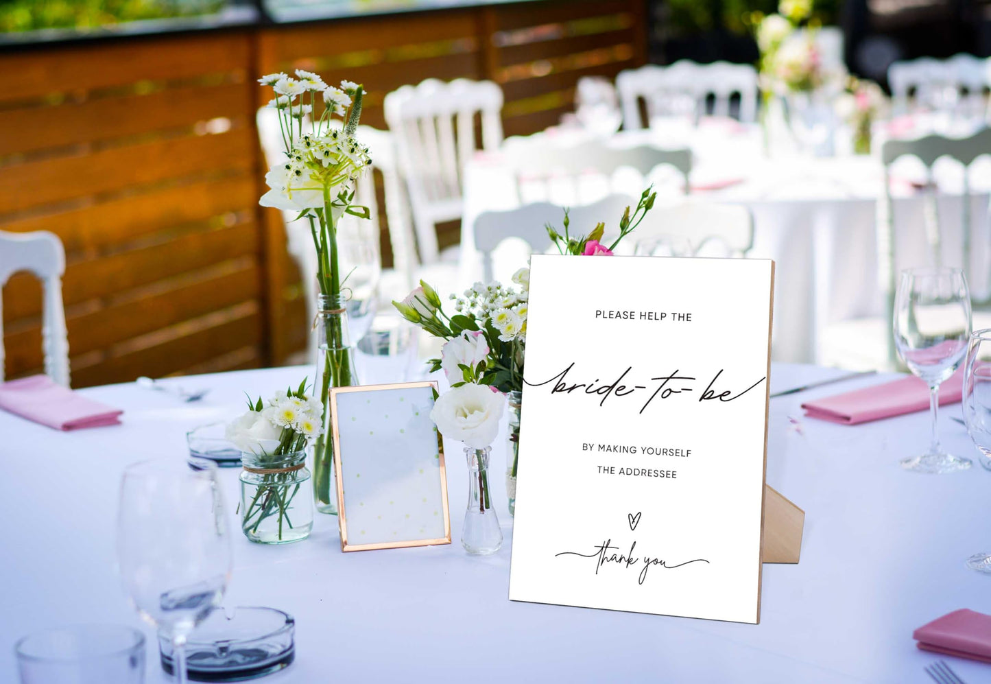 QOFO Wedding Party Minimalist Wooden Sign with Stand - Party Decorations