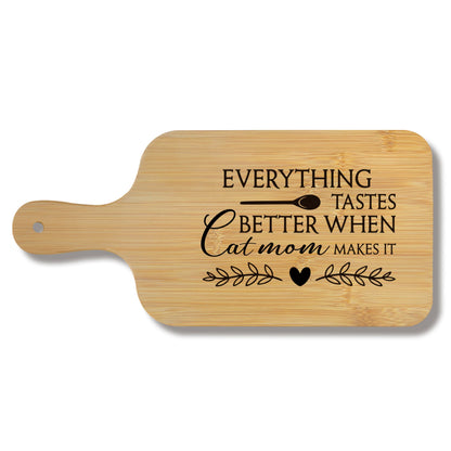 FONDCANYON Cat Mom 15x7 Cutting Board with Handle Kitchen Gift