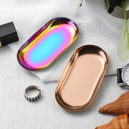 High-end Plate In Instagram Style Oval Stainless Steel Gold Mini Jewelry Tray Small Serving Tray