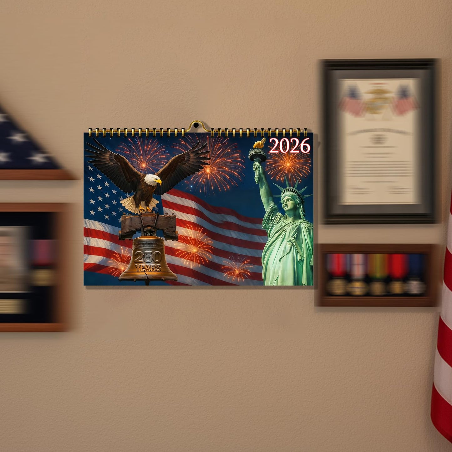 Zluiaza 250th Anniversary American Patriotic 2026 Spiral Wall Calendar Vintage