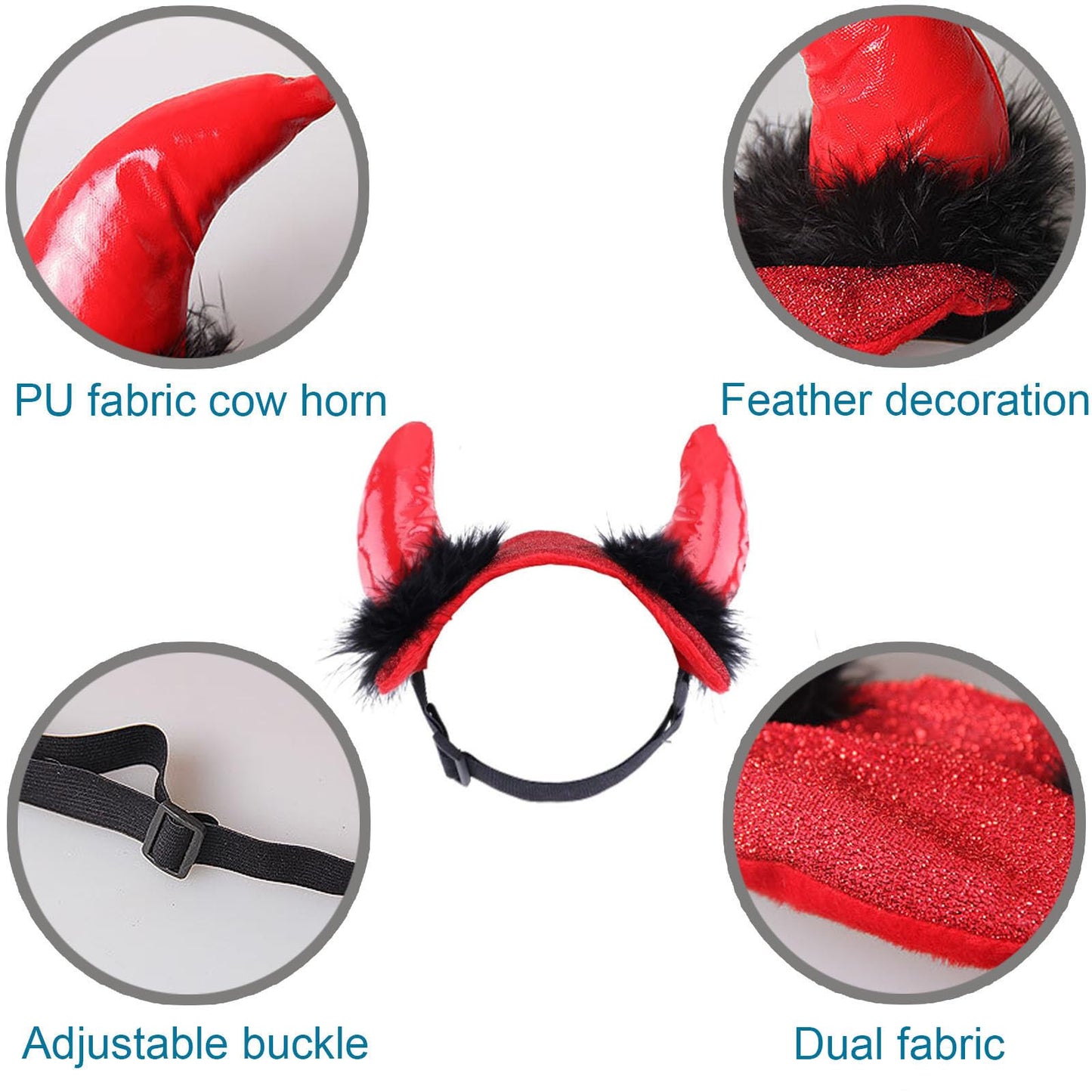 ABLAZEZAI Pet Halloween Devil Horn Headband Adjustable Red Size Large