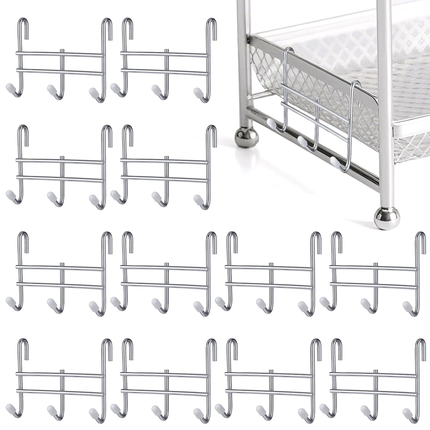 Dimeho 12pcs 3 Hook Wire Shelving Attachment Silver 3.74x3.27x1.38in