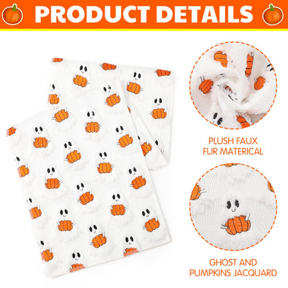 Frienda Fall Ghost Pumpkin Table Runner Ivory Plush 13x72 Inch