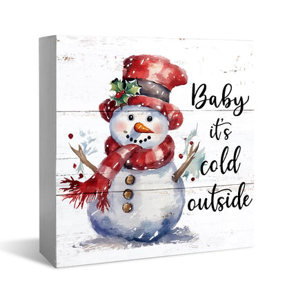 XDFVL Wooden Box Sign Baby It's Cold Outside Snowman Christmas 5x5 Inch