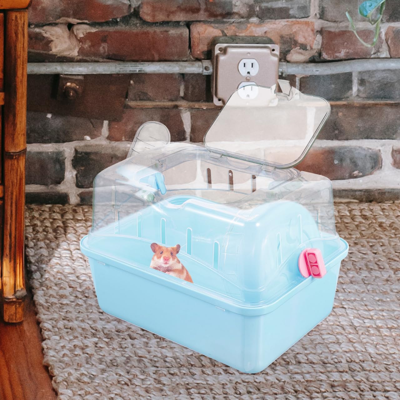 Totority Panoramic Sunroof Hamster Carrier Cage Sky-Blue Portable Plastic