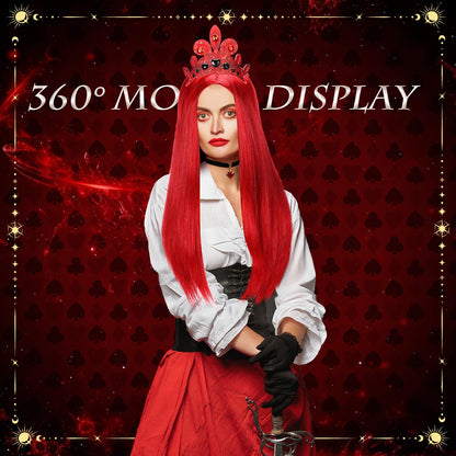 XunYee Halloween Queen Costume Set Red Wig Crown Choker Earrings 60x90cm