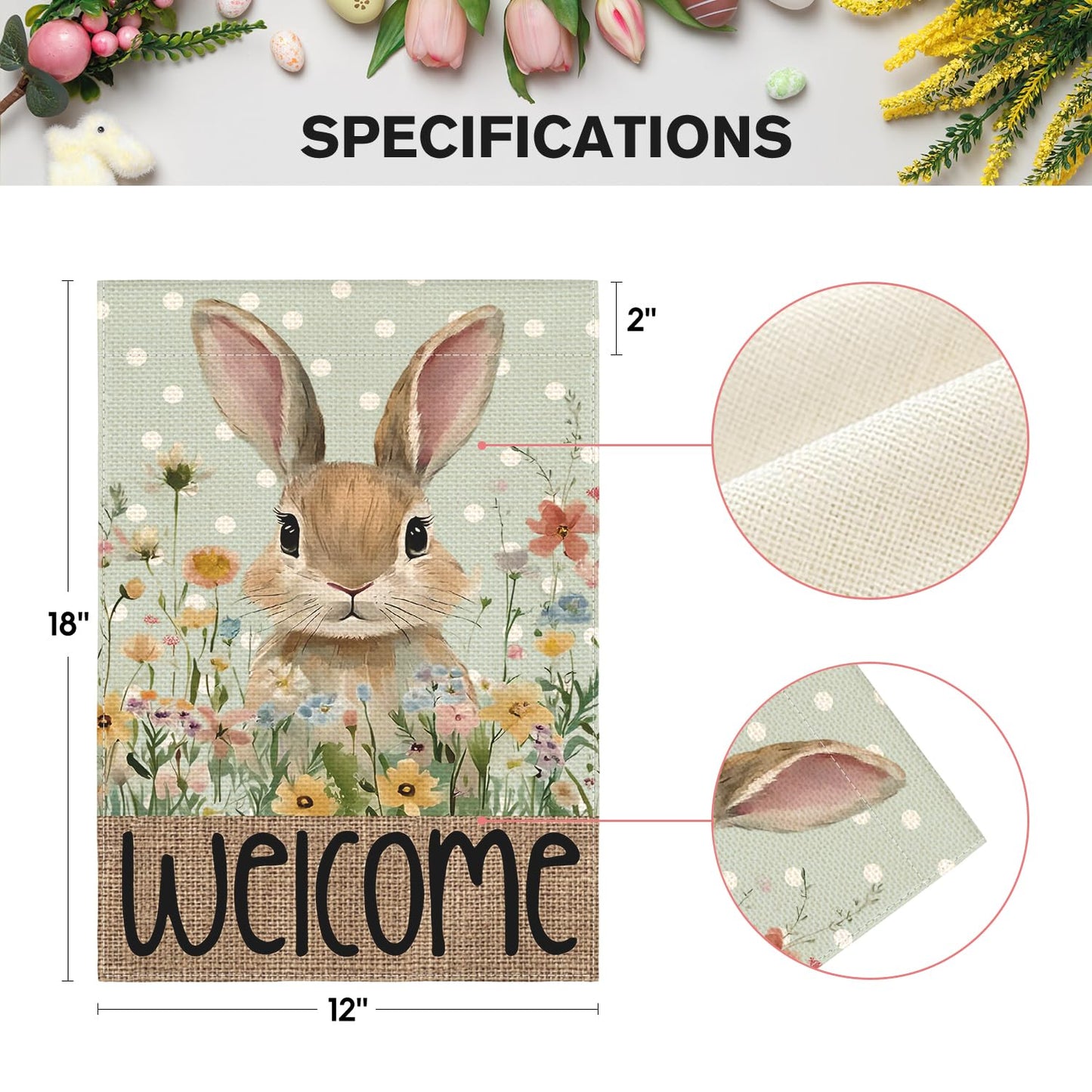 AVOIN colorlife Easter Bunny Garden Flag 12x18 Inch Blue Double Sided