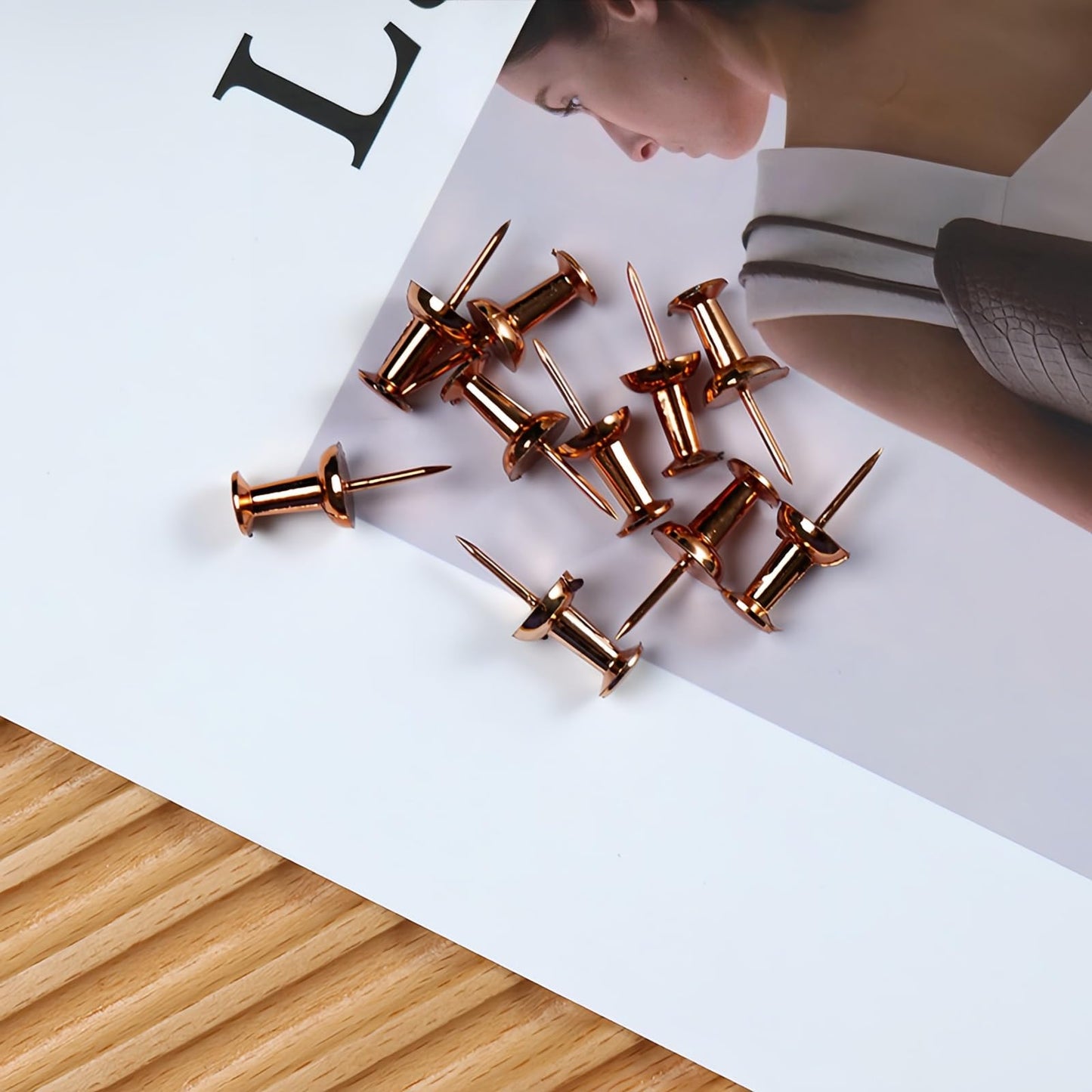 Bomeirc Rose Gold Push Pins 100pcs Double Headed Decorative Tacks with Box