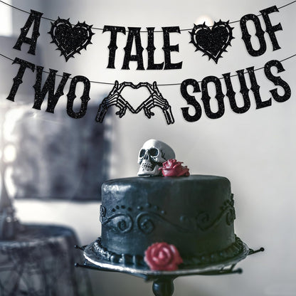 LOVELY BITON A Tale of Two Souls Halloween Wedding Banner Black Paper