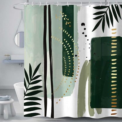 Torich Mid Century Boho Geometric Waterproof Shower Curtain 69x72 Green 12pc