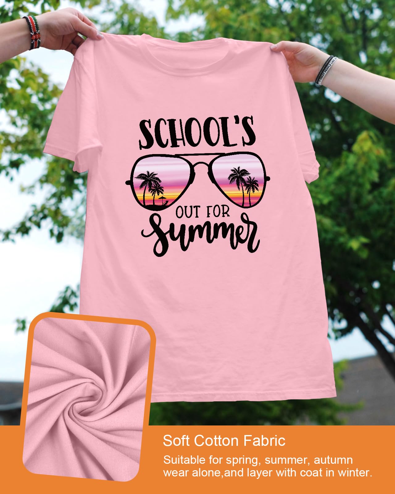 Flafens School's Out Summer Beach Graphic Teacher Shirt Cotton Short Sleeve L