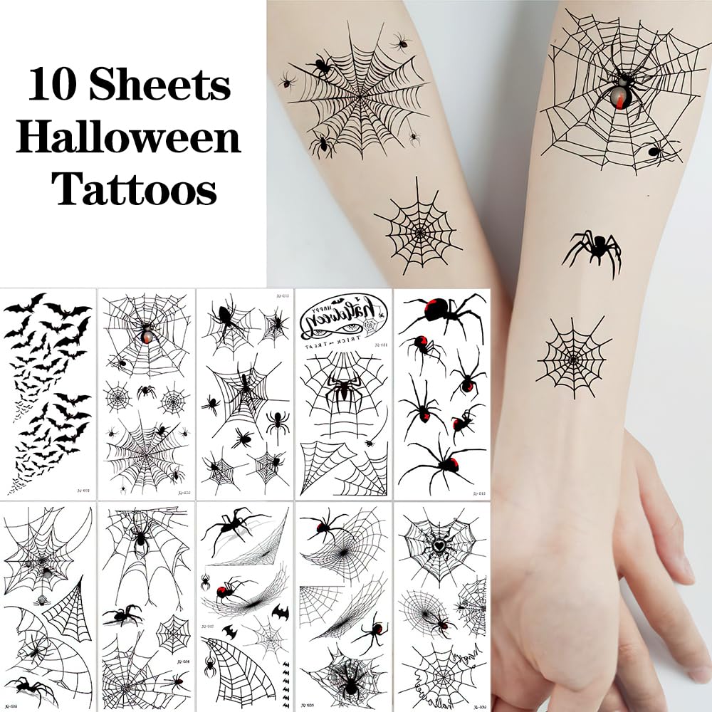 FANOST 22 Halloween Spider Face Temporary Tattoos Kids Adults Cosplay Stickers