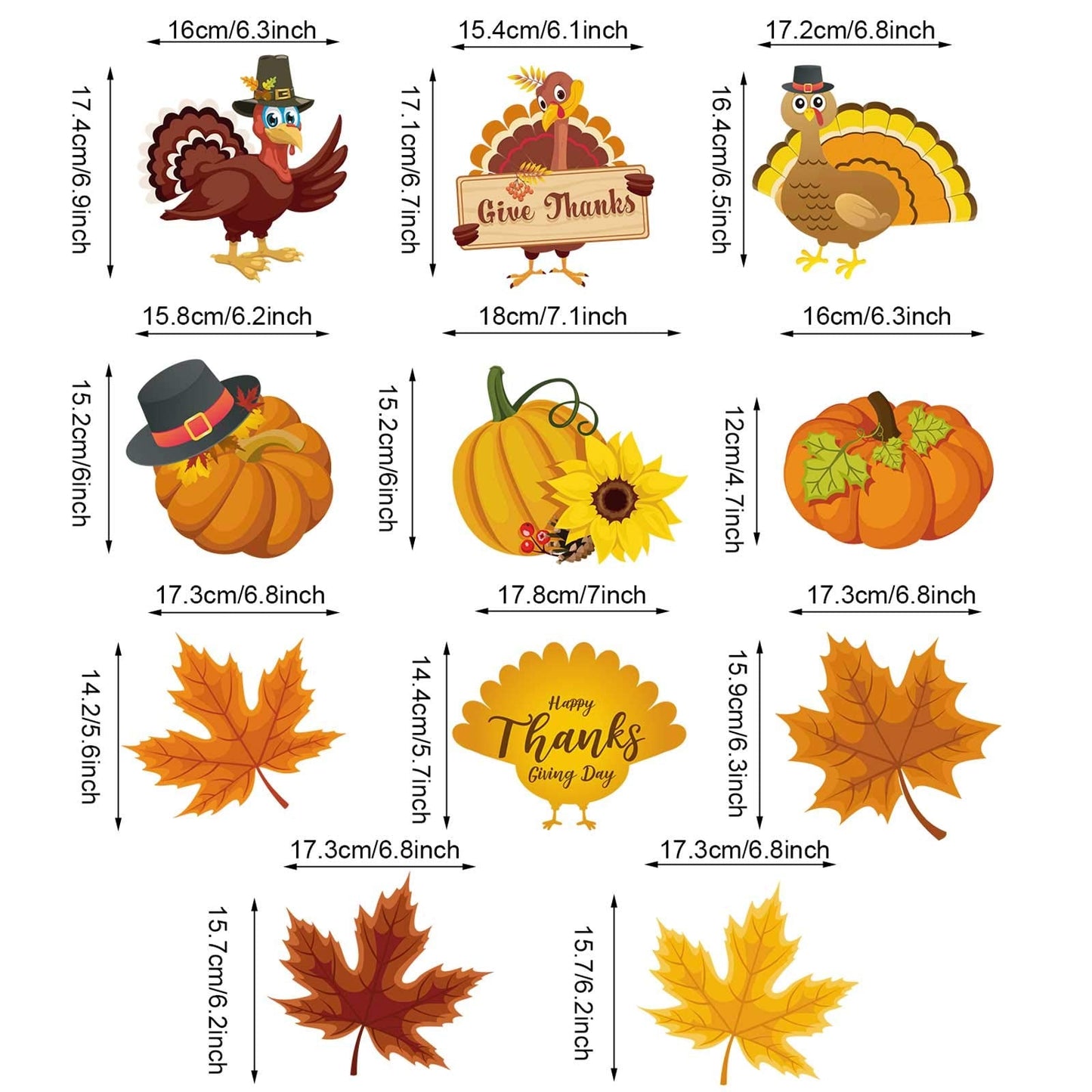 Blulu Thanksgiving Hanging Swirls Decorations Turkey Pumpkin Maple 30 Count