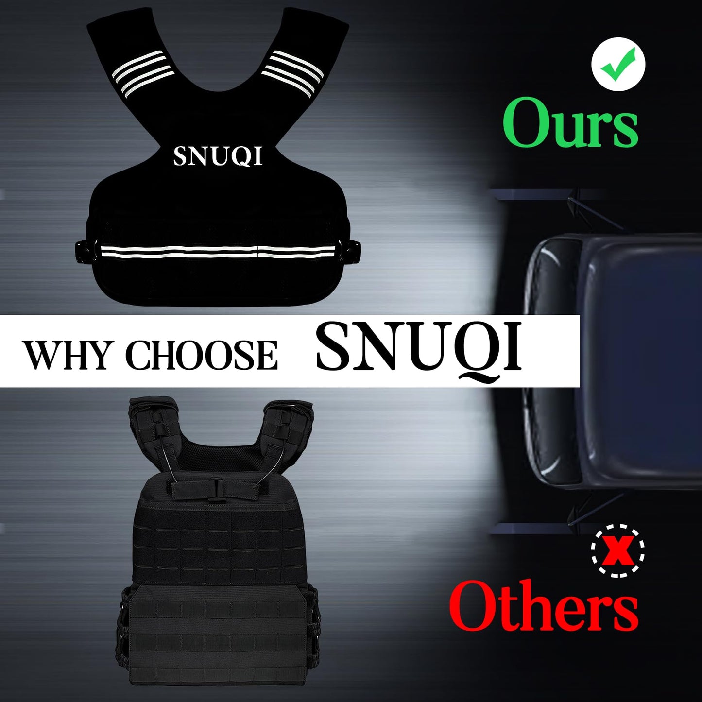 SNUQI Adjustable Weighted Vest with 6 Ironsand Weights Black Size 9-18 lb