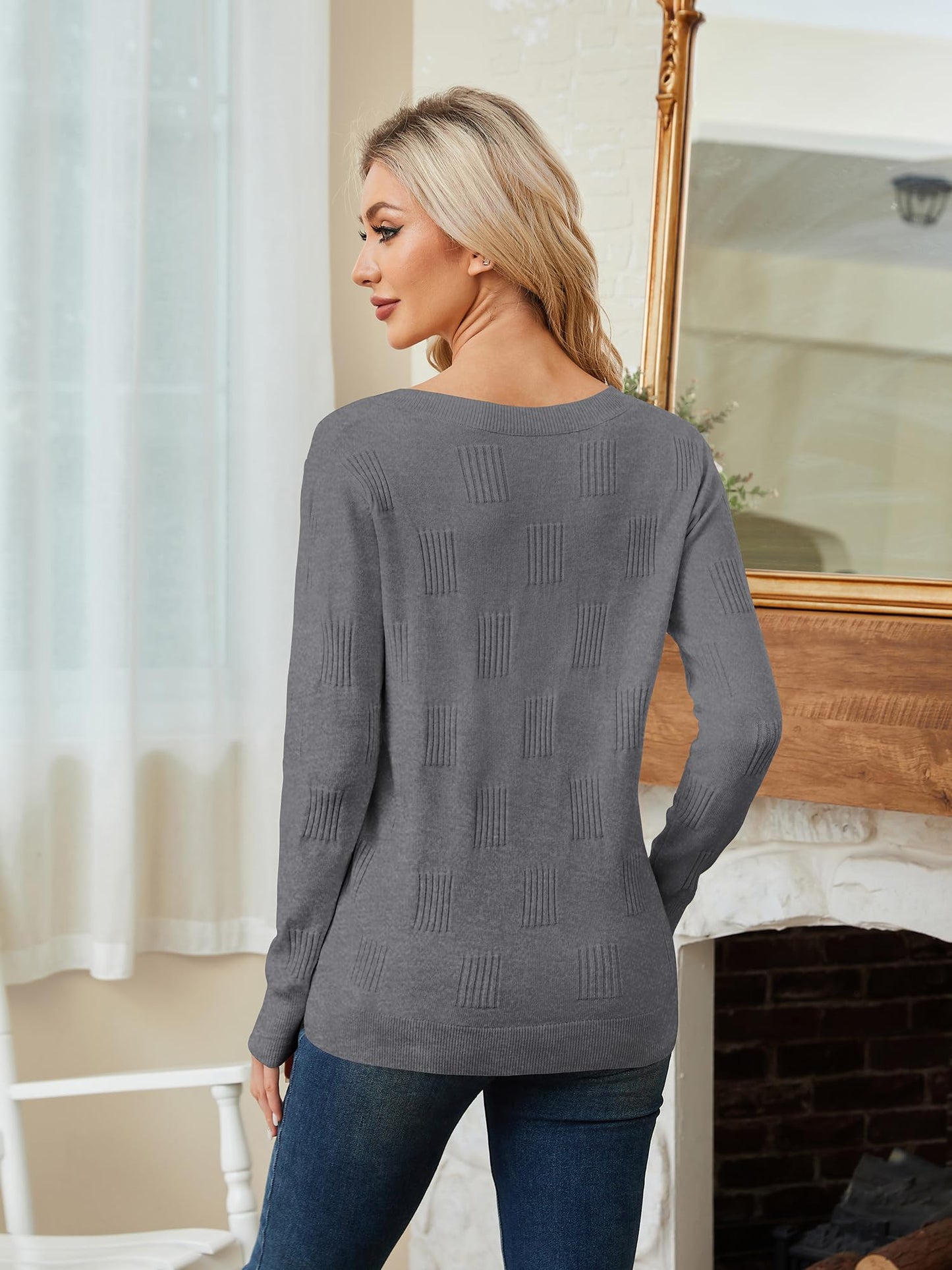 Licemere Womens Grey Nylon Blend V Neck Lightweight Pullover Sweater Size S