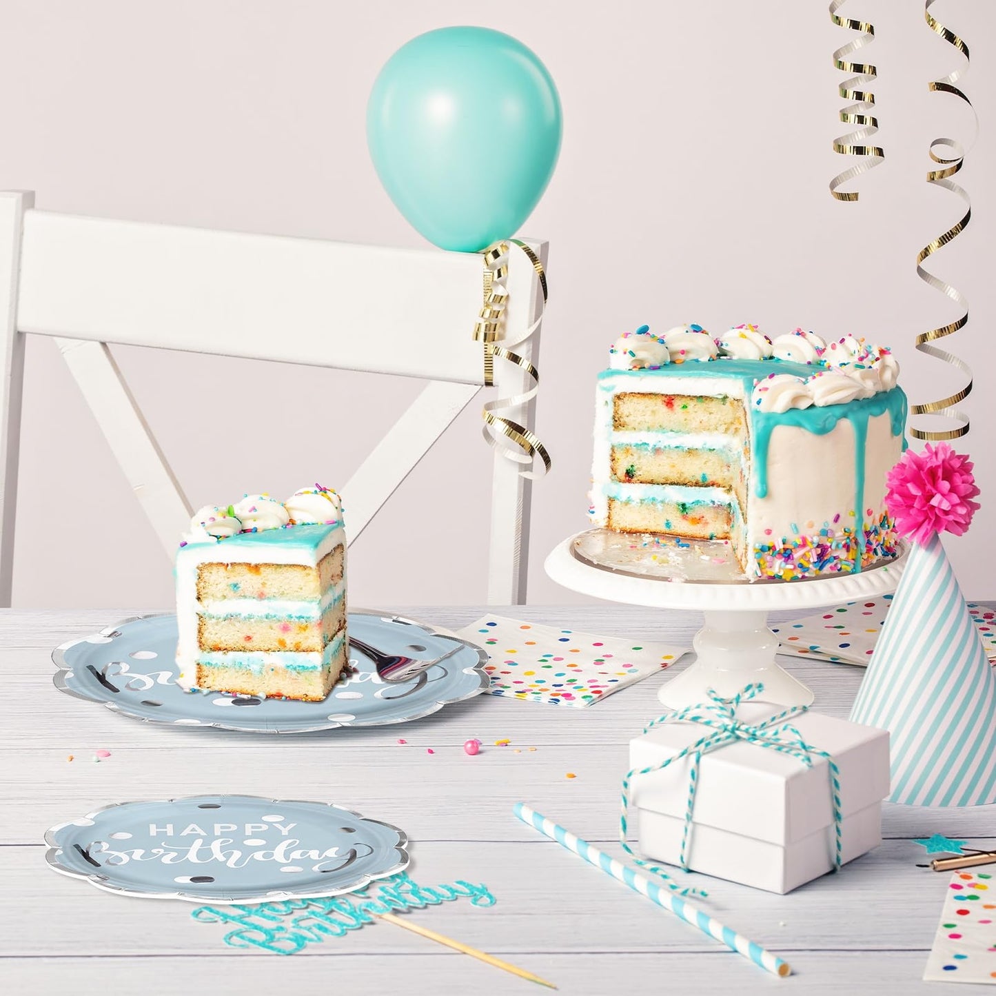 LeZakaa Birthday Paper Plates Set 50pcs 7 & 9 Inch Happy Birthday Balloon
