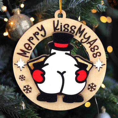jjBOOM KissMyAss Funny Christmas Wooden Ornaments 2024 Xmas Tree Decor