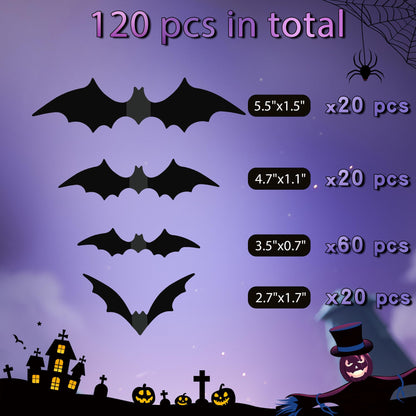 PFAMKEER Halloween Bat Stickers 120pcs 3D Black PVC Various Sizes