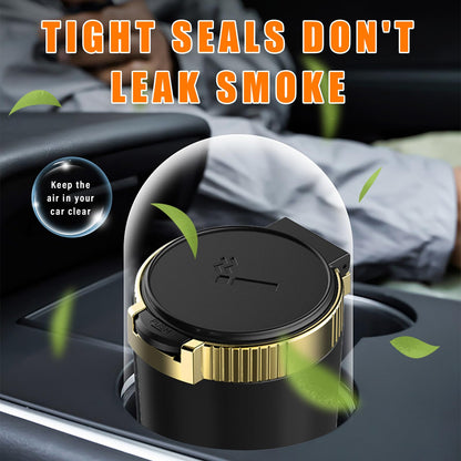 Kewucn Car Ashtray with Lid Portable Stainless Steel LED Blue Light Gold