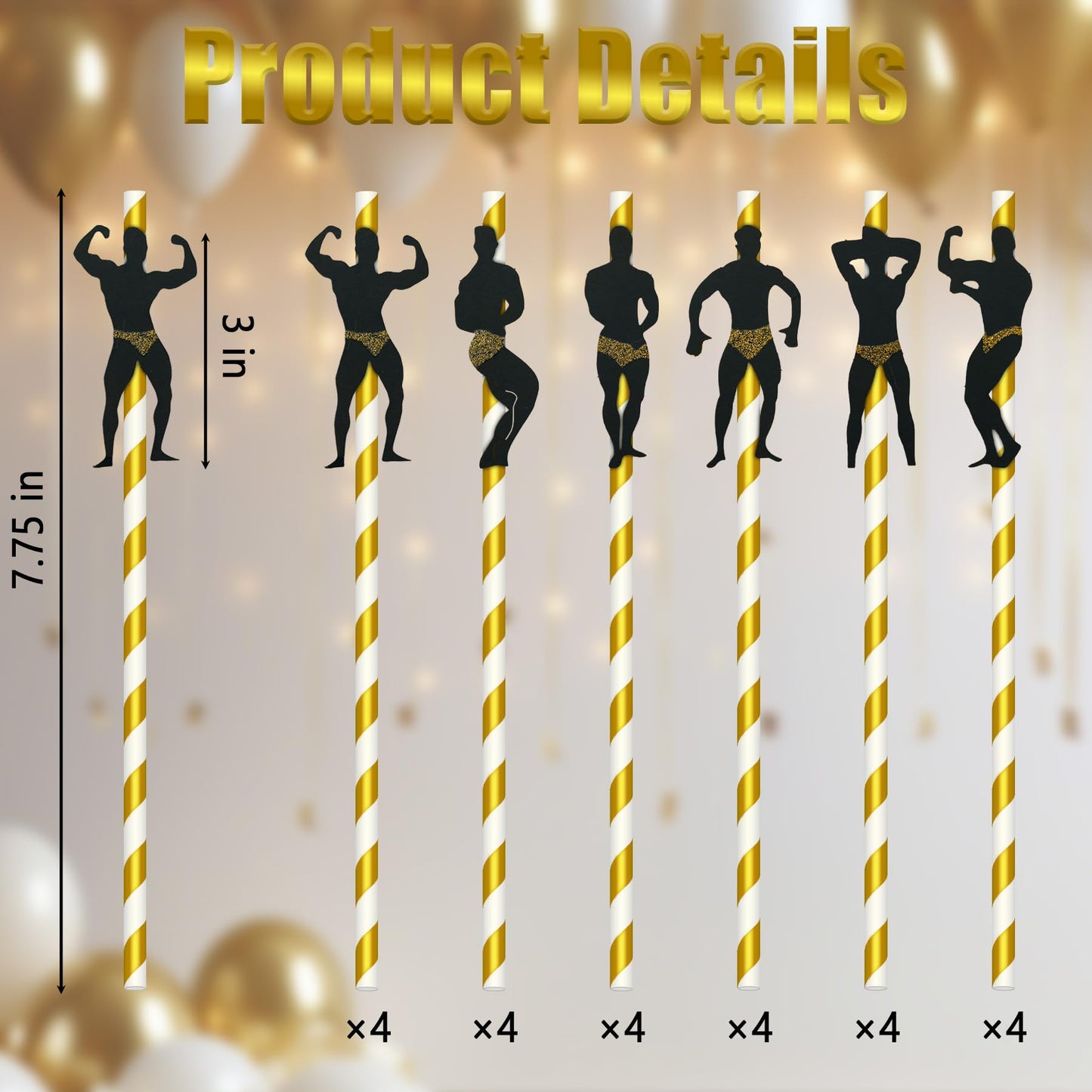 EIOAUY 30Pcs Rose Gold Bachelorette Man Dancer Drinking Straws Party Favors