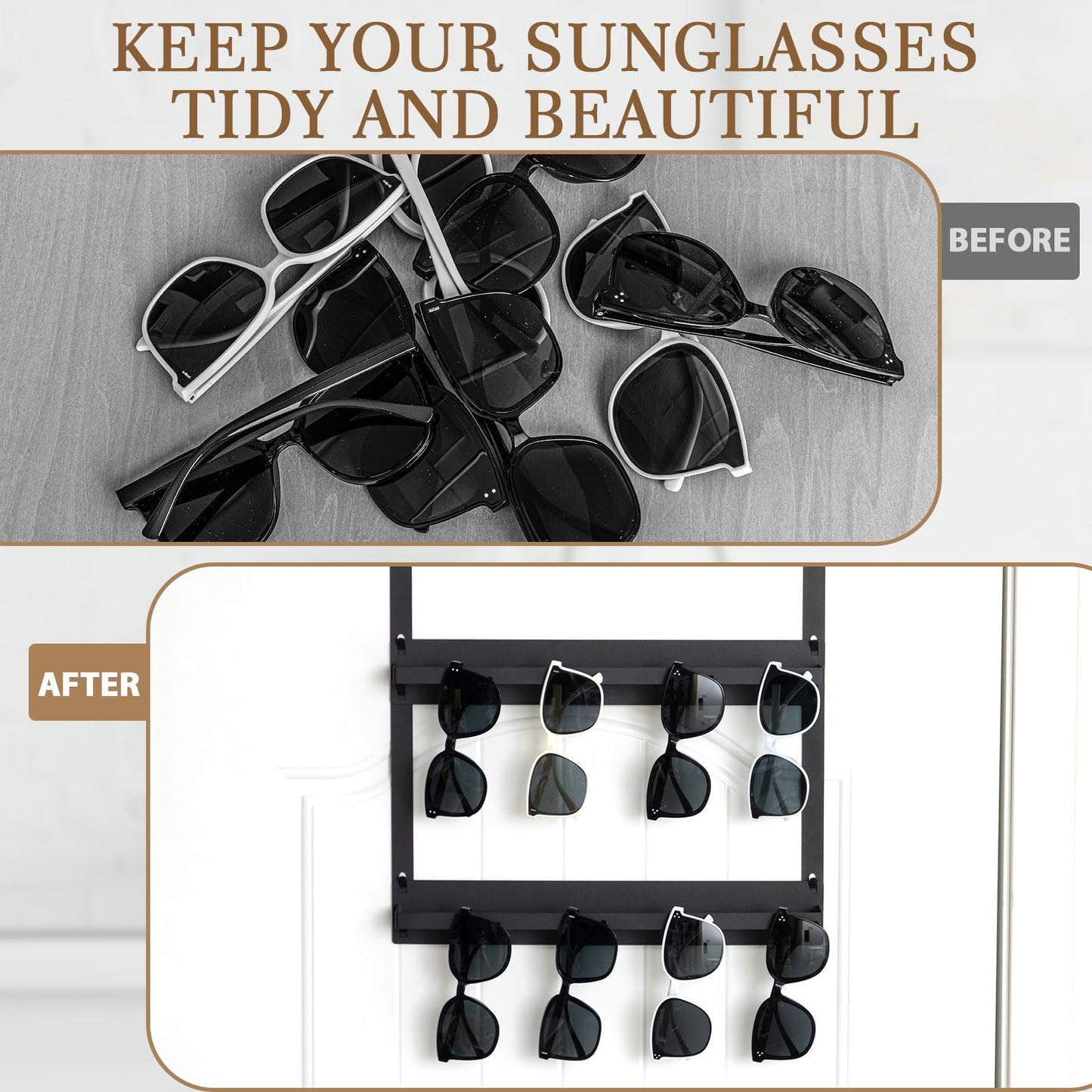 LemonRoad Over Door Sunglasses Organizer 2-Layer Metal Holder Black