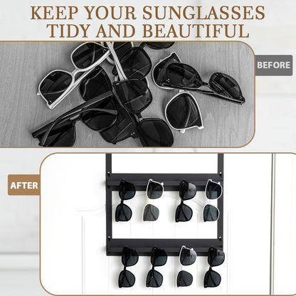 LemonRoad Over Door Sunglasses Organizer 2-Layer Metal Holder Black