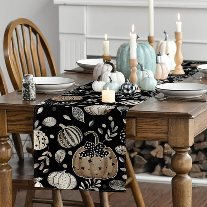 Artoid Mode Harvest Pumpkin Darkness Floral Table Runner Black 13x90 Inch