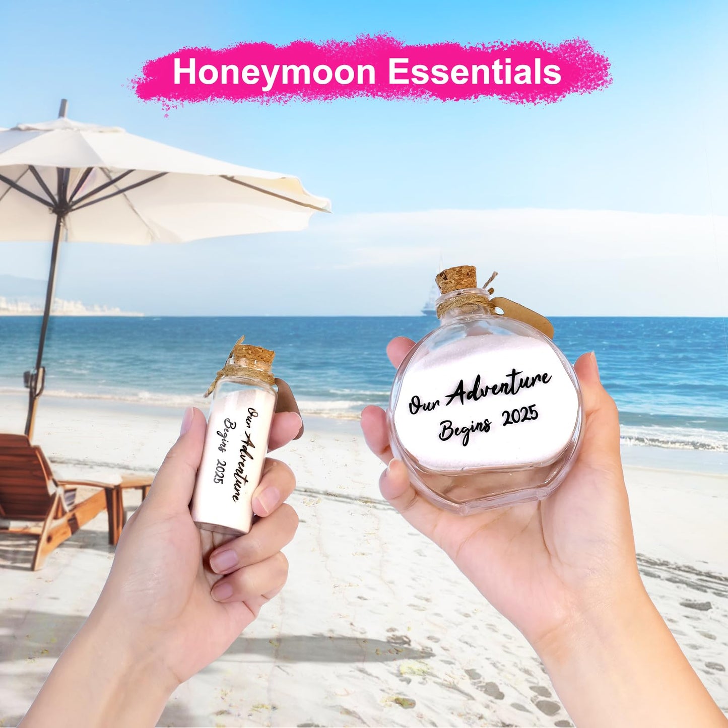muchly 2 Pcs Honeymoon Sand Keepsake Jar Our Adventure Begins 2025 Heart