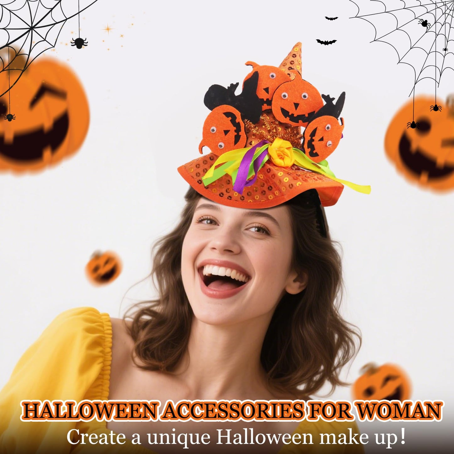 HyperFun Halloween Witch Hat Headband Orange Cartoon Womens Accessory