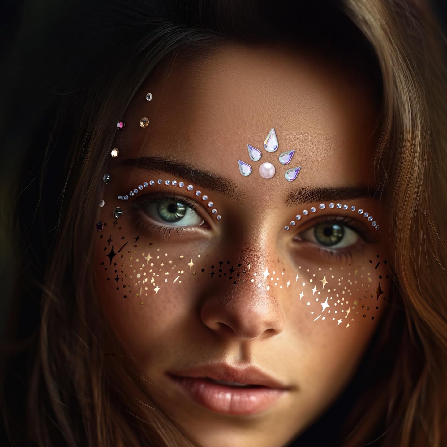 Mity Rain Face Glitter Gems Stickers 10 Sheets Star Freckles Single Pattern
