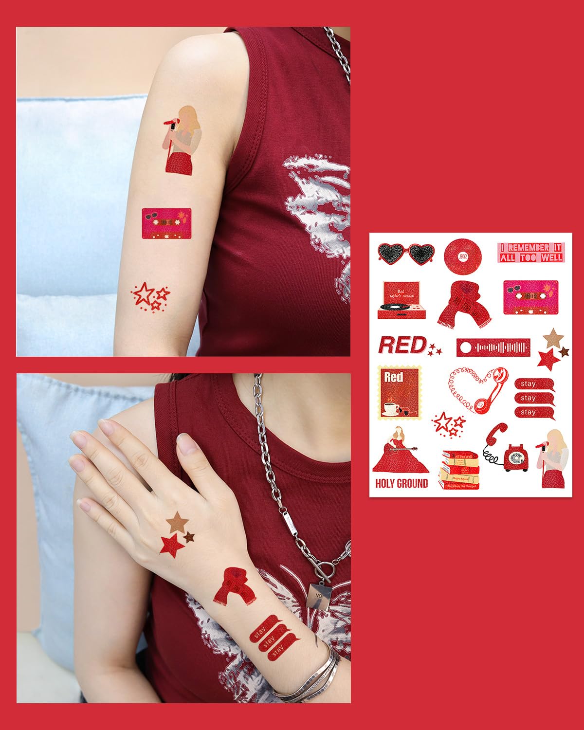 Onogola Party Glitter Temporary Tattoos Lucky Number 13 Stickers ST02