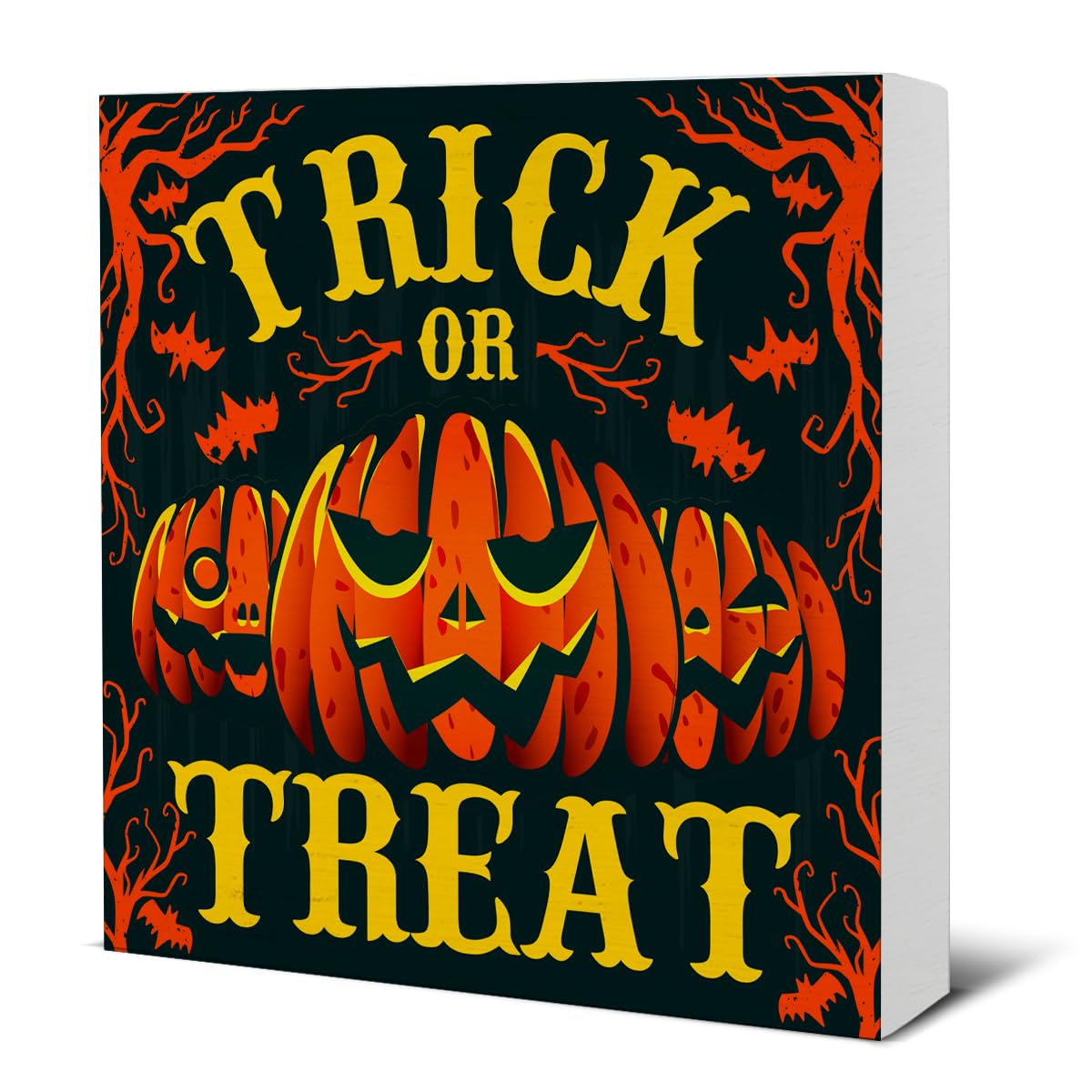 Hijie Halloween Wooden Pumpkin Sign Spooky Home Decor 5x5 Inches TREAT