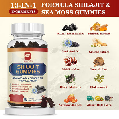 B BEWORTHS Shilajit Gummies with Ashwagandha & Herbs 60 Count
