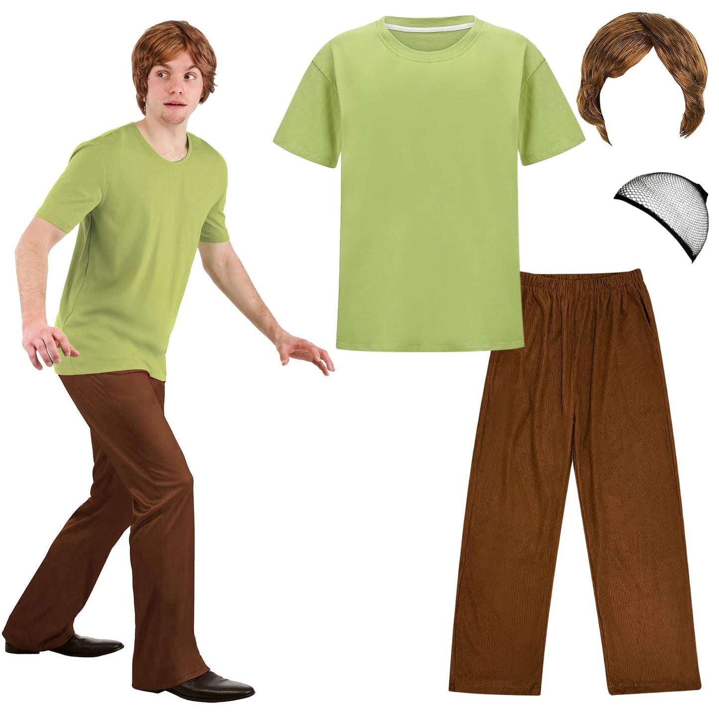 Apragaz Mens Halloween Costume Retro Mystery Solver Green Brown Size L
