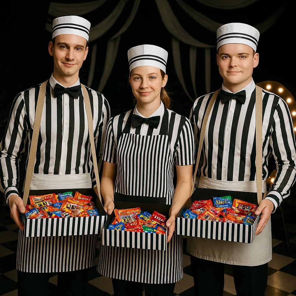 Generic 4pcs 1950s Hot Dog Vendor Halloween Costume Black Size Tall