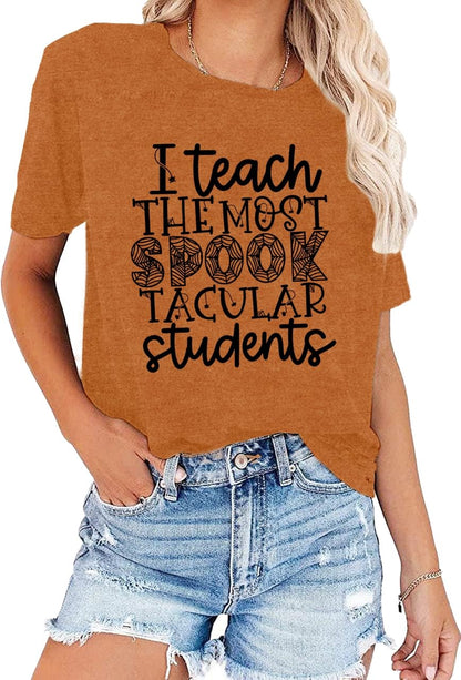 CQF Halloween Teacher Shirt Women Funny Fall Teacher Tee Size XL