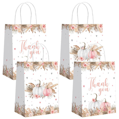 MEHOFOND Boho Pumpkin Gift Bags with Handle Fall Treat Bags Autumn 16pcs