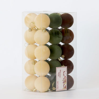 Senjie 30pcs Velvet Christmas Balls Ornaments 2.36in Brown Green Khaki
