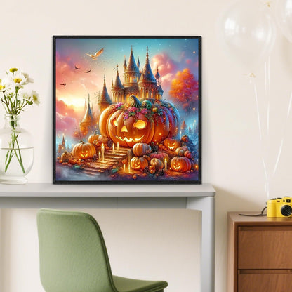 LKHMVCA Fall Pumpkin Castle Candle Diamond Painting Kit 13.8x13.8 Inch