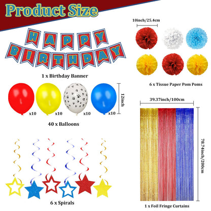 TRBSXRT Cartoon Birthday Decorations Gold Red Blue Foil Fringe Curtains Balloons