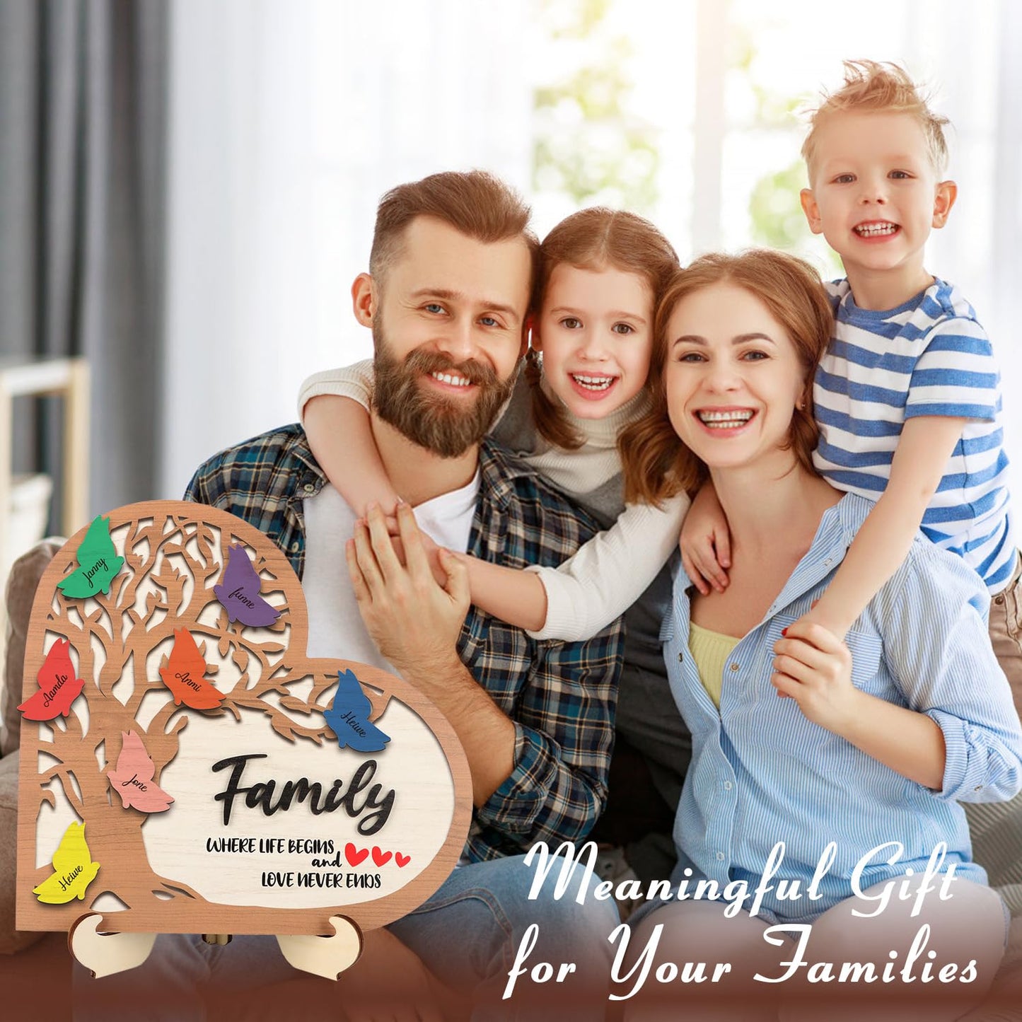HPNIUB 3D Family Tree Decor Personalized Names Sign 11.4x11.2 Multicolor